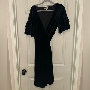Maison Jules Black Velvet Wrap Dress Size L